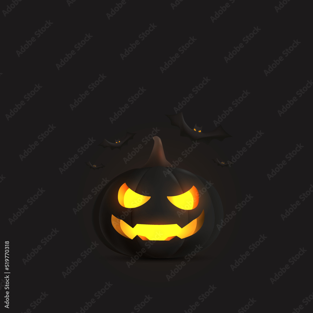 Fototapeta premium Black realistic empty pumpkin isolated background. Modern halloween symbol and decoration.