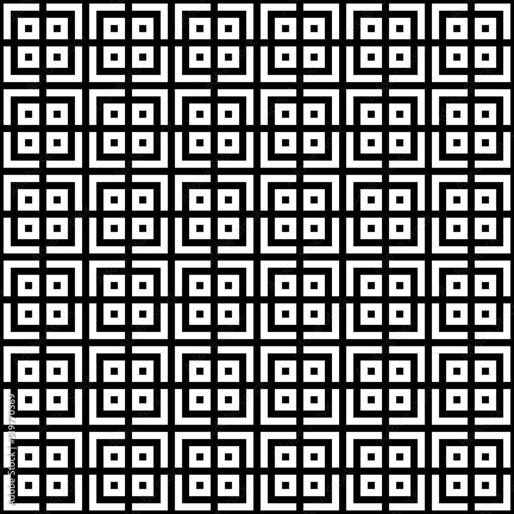 Seamless Chinese window tracery surface pattern design. Repeated white squares, angle brackets on black background. Ancient ethnic ornament wallpaper. Oriental motif, textile print. Vector art. Seamless Chinese window tracery surface pattern design. Repeated white squares, angle brackets on black background. Ancient ethnic ornament wallpaper. Oriental motif, textile print. Vector art.