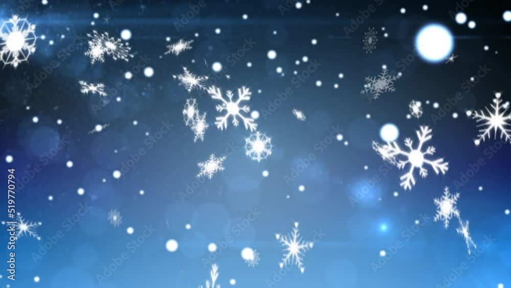 Animation of snowflakes over blue background