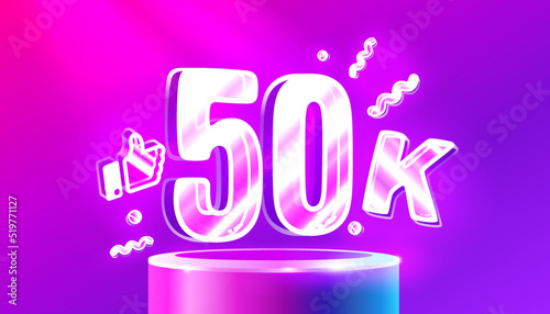 Thank you 50k followers, peoples online social group, happy banner celebrate, Vector