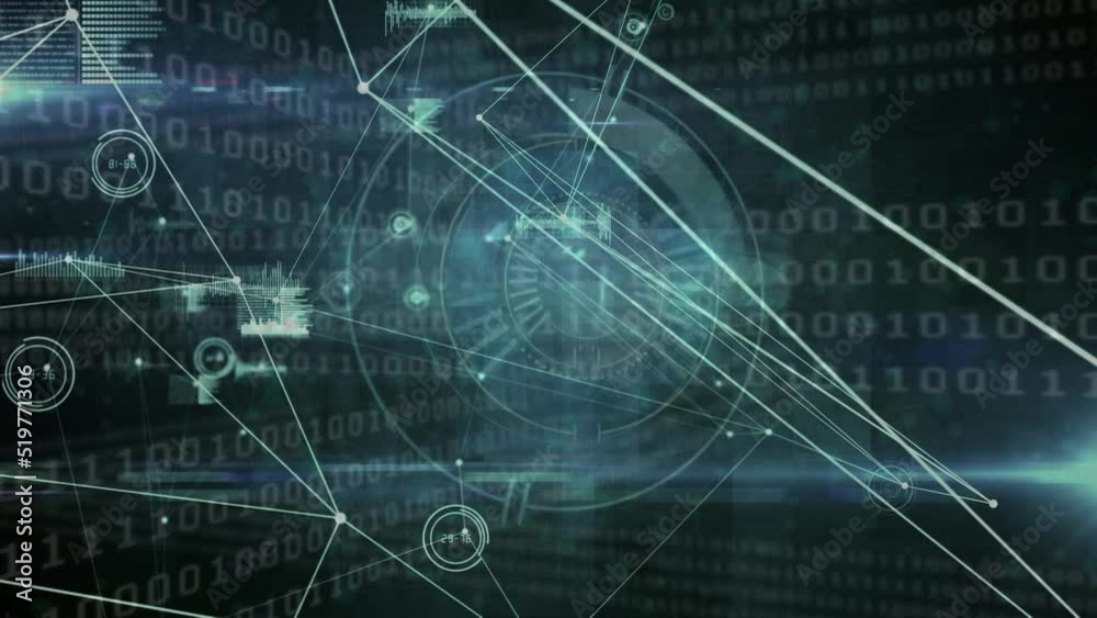 Animation of network of connections with data processing over scope scanning Animation of network of connections with data processing over scope scanning