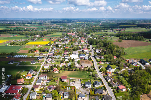 Miedzyrzecze Gorne village in Silesia region of Poland, drone view
