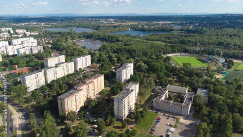 Sosnowiec. Stawiki i stadion z lotu ptaka.
