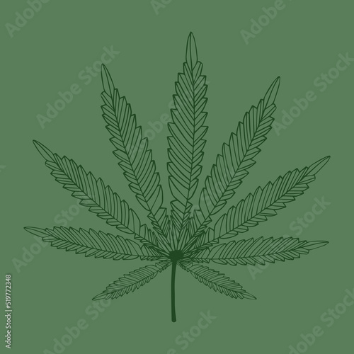 Vector logo hoja de cáñamo sobre fondo verde. Nuevo negocio derivados del cannabis.