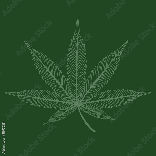 Vector logo hoja de cannabis sobre fondo verde. Nuevo negocio derivados del cannabis.
