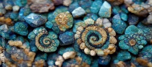 Fotografia Ammonite  flower shell rock art spirals in Aquamarine ocean blue with hints of Lapis Lazuli