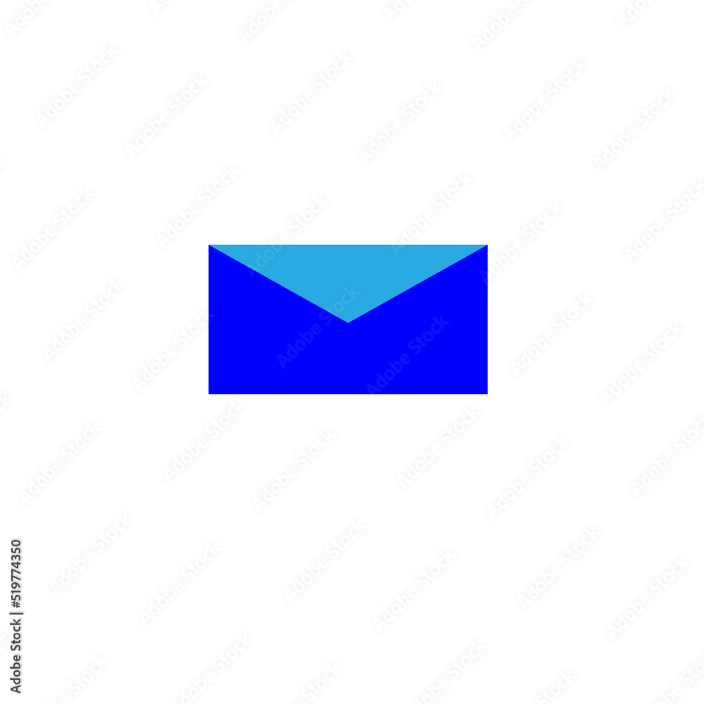 The envelope is blue on a white background The envelope is blue on a white background