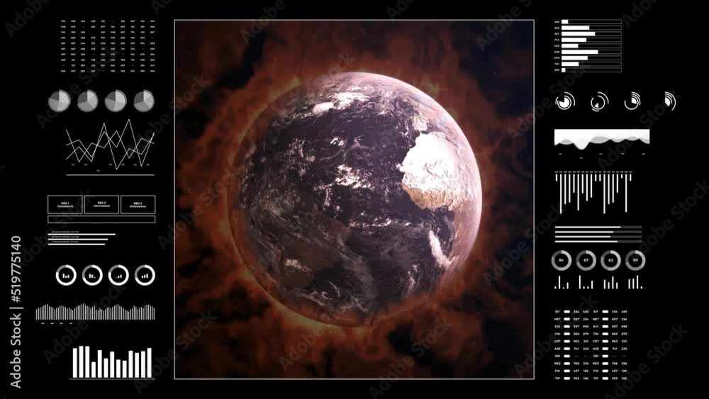Climate changes analysis. Digital interface with animated infographics ...
