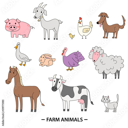Farm life clipart set. Big collection of farm animals. Agriculture concept set