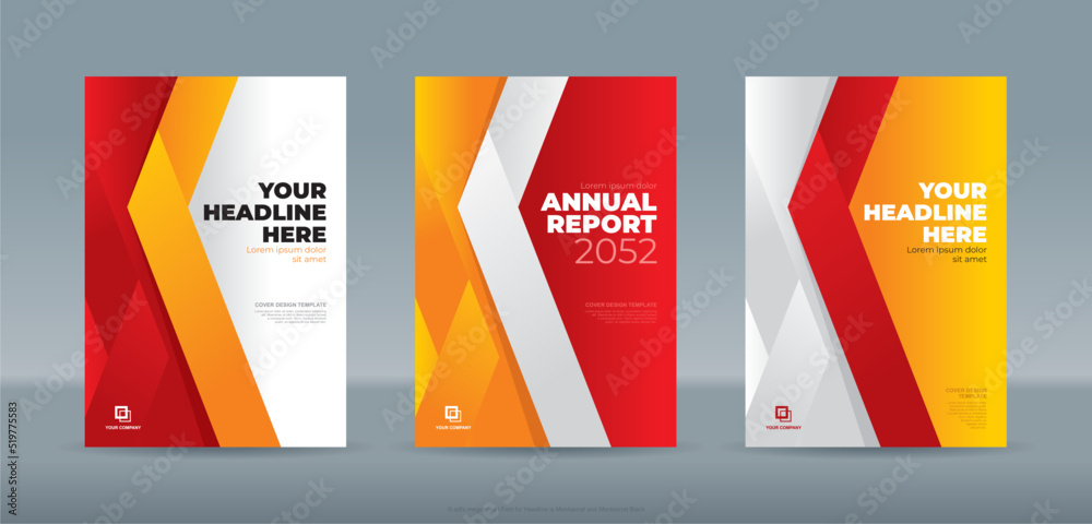 Modern red orange yellow white ribbon color theme book cover template A4 size book cover template for annual report, magazine, booklet, proposal, portfolio, brochure, poster