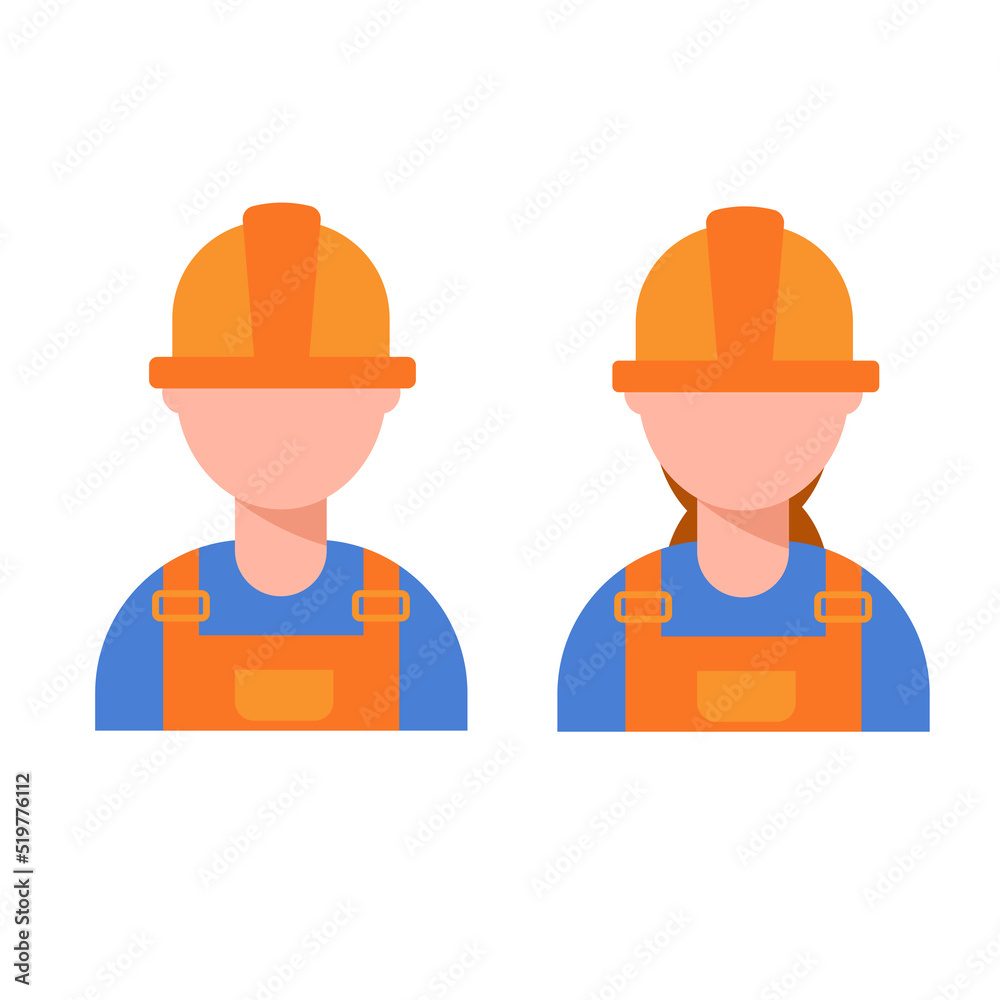 Set service man woman worker on his helmet. Vector illustration