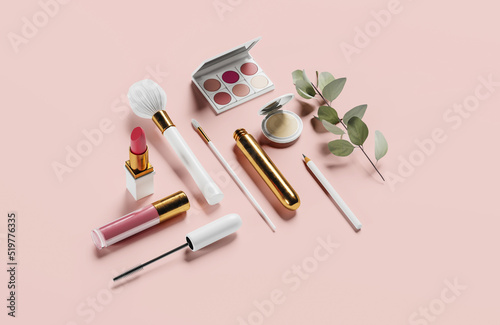 Glamour female set and make up cosmetic tools colorful background wallpaper.