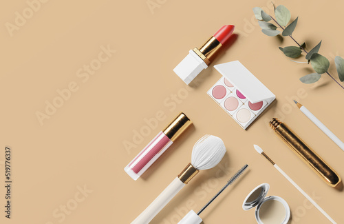 Glamour female set and make up cosmetic tools colorful background wallpaper.