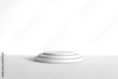 Fototapeta Naklejka Na Ścianę i Meble -  3d rendering white podium round geometry on the white background for product display mockup background or modern graphic resource template.