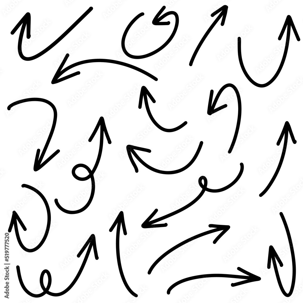 Set of Hand drawn vector arrows doodle on white background.design element vector illustration. Set of Hand drawn vector arrows doodle on white background.design element vector illustration.