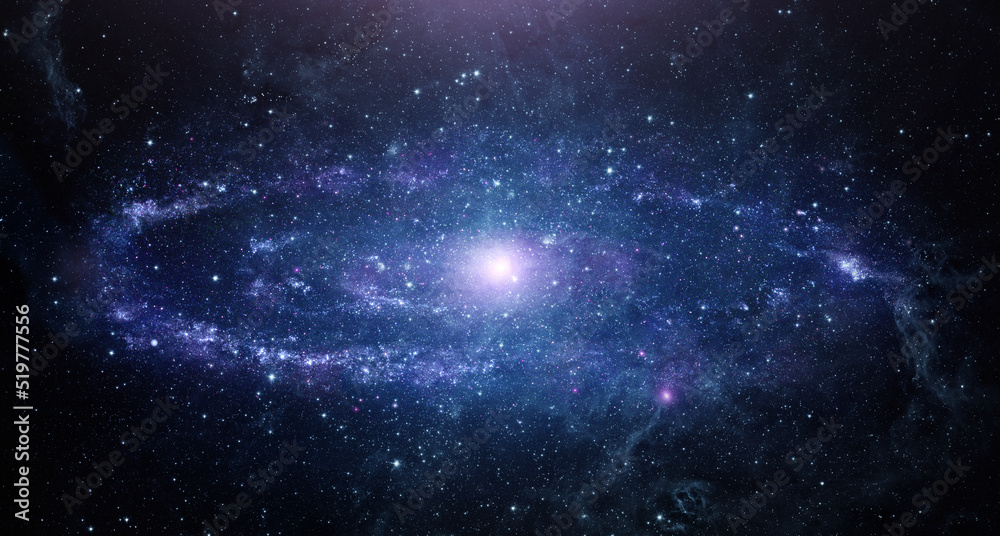 Obraz premium View from space to a spiral galaxy and stars. Universe filled with stars, nebula and galaxy,. Elements of this image furnished by NASA.
