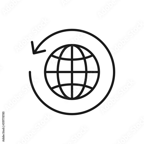 Around the world. Globe on circular arrow icon design isolated on white background. Vector illustration