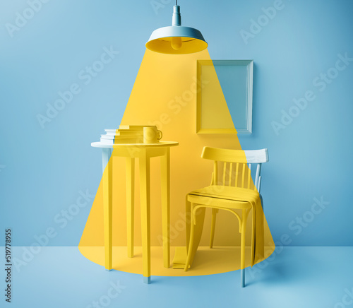 Light silhouette with painted furniture background concept. 