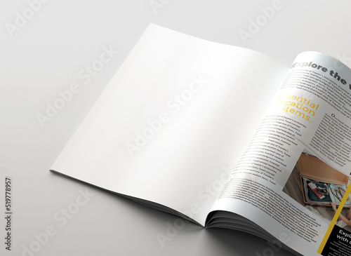 Clean page of magazine with text identity commercial advertising mockup. photo