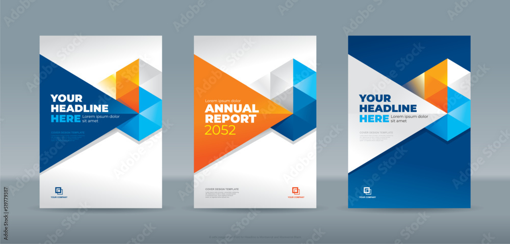 Abstrac triangel shape with bright and dark blue backgound A4 size book cover template for annual report, magazine, booklet, proposal, portofolio, brochure, poster