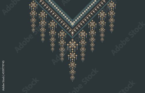 V-Shape ethnic oriental traditional pattern. Vintage and abstract ethnic neckline design in vector for collar border, blouse, collar shirt, fashion, and neck print.