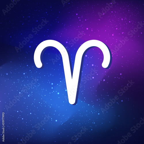 Aries Zodiac Sign. Abstract night sky background. Aries icon on blue space background