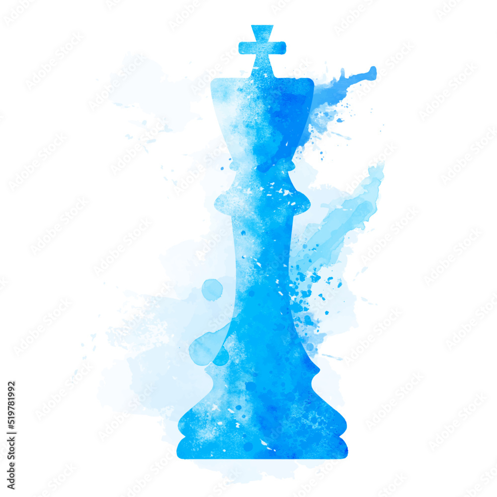 Chess pieces in a watercolor style with splashes of paint on a white background. King.