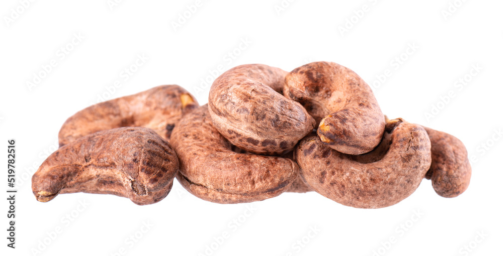 Cashew nuts in shell isolated on white background. Roasted and salted cashew nuts. Clipping path. Cashew nuts in shell isolated on white background. Roasted and salted cashew nuts. Clipping path.