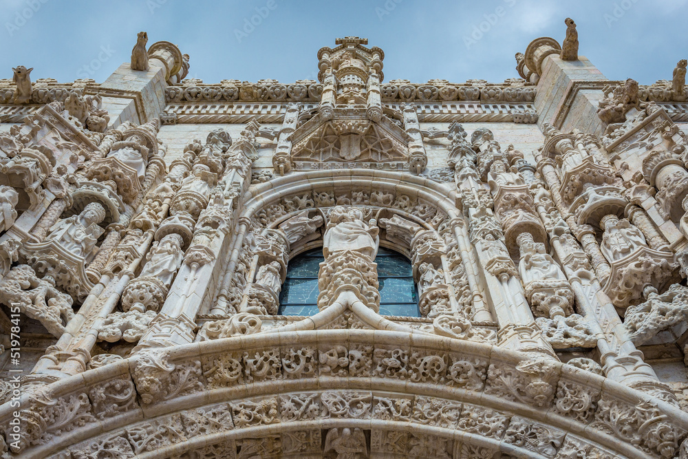 South portal of Jeronimos Monastery in Belem area, Lisbon, Portugal