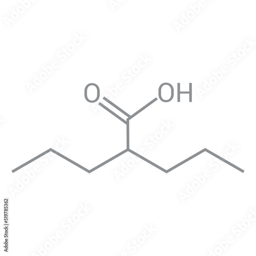chemical structure of valproic acid (C8H16O2)