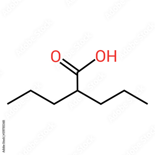 chemical structure of valproic acid (C8H16O2)