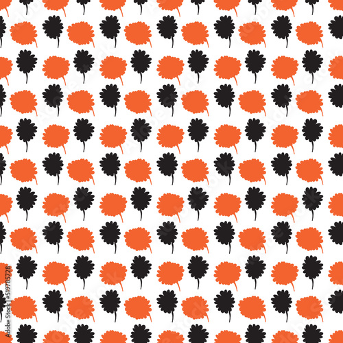 orange and black cute flowers seamless repeat pattern