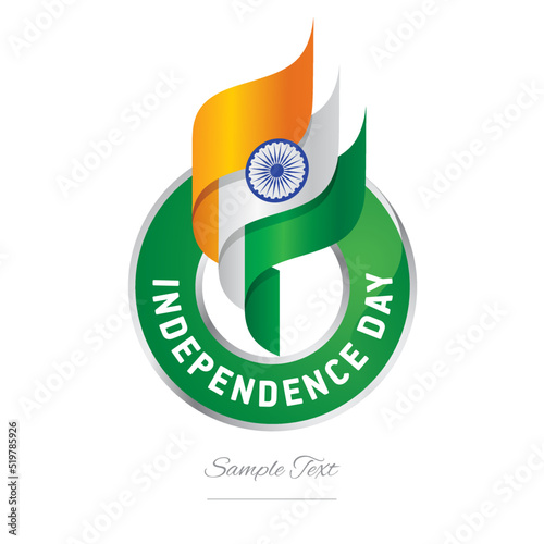 India Independence Day Abstract wavy flag torch flame orange white green modern ribbon strip logo icon vector