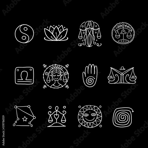 Libra zodiac icons for your design. Element of Air. Horoscope