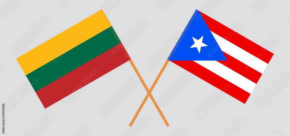 Crossed flags of Lithuania and Puerto Rico. Official colors. Correct proportion