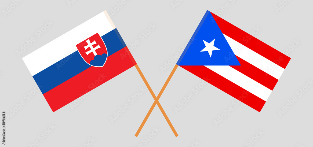 Crossed flags of Slovakia and Puerto Rico. Official colors. Correct proportion