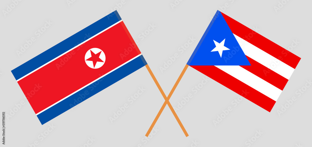 Crossed flags of North Korea and Puerto Rico. Official colors. Correct proportion