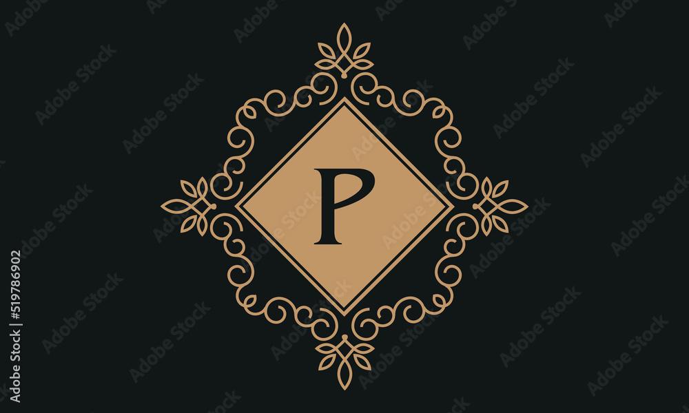 Luxury vector logo template for restaurant, royalty boutique, cafe, hotel jewelry, fashion. Floral monogram with the letter P.