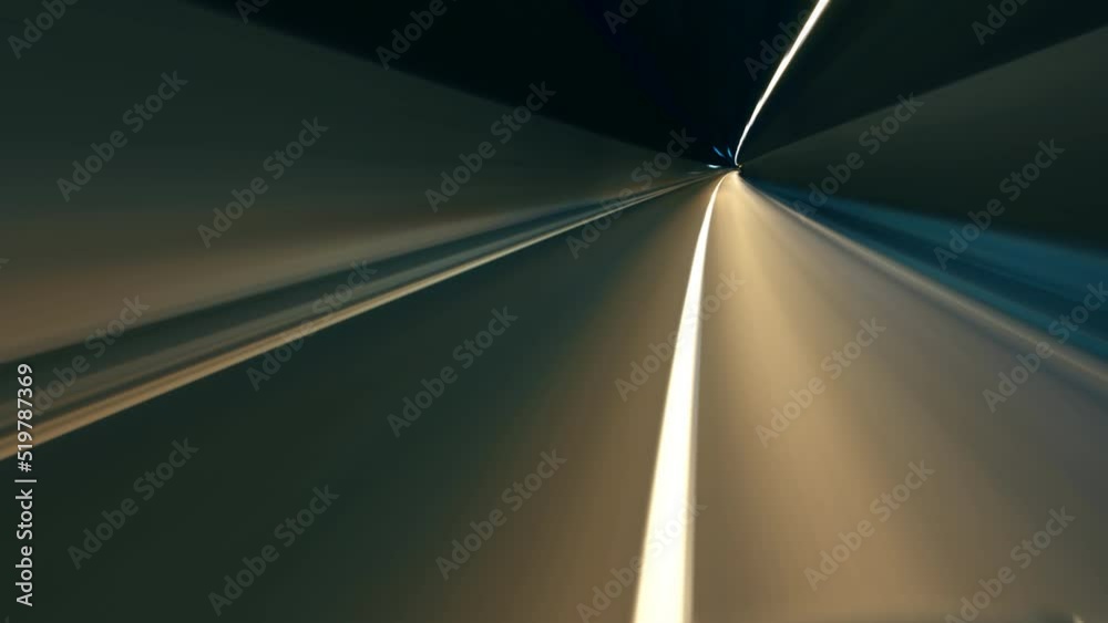 Light trail in tunnel. Driving through tunnel, fish-eye, time-lapse, motion blur
