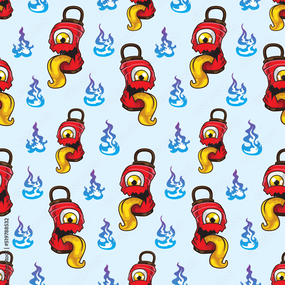 japanese lantern ghost seamless pattern, japanese yokai Stock Vector