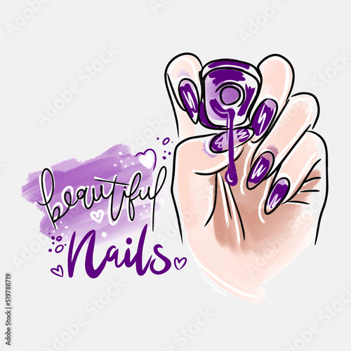 scription, hand with long nails, holds nail polish