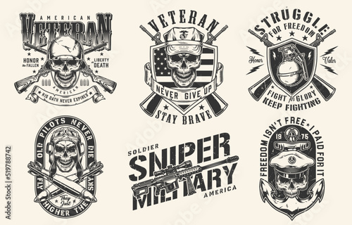 Military soldier set logotype monochrome