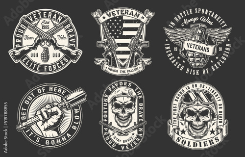 Army set monochrome vintage emblem