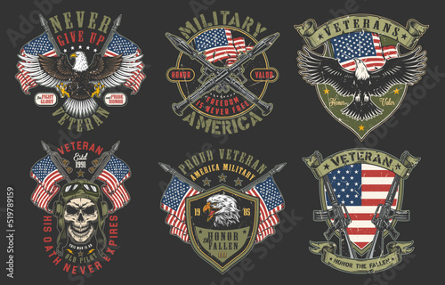 Military America set colorful poster