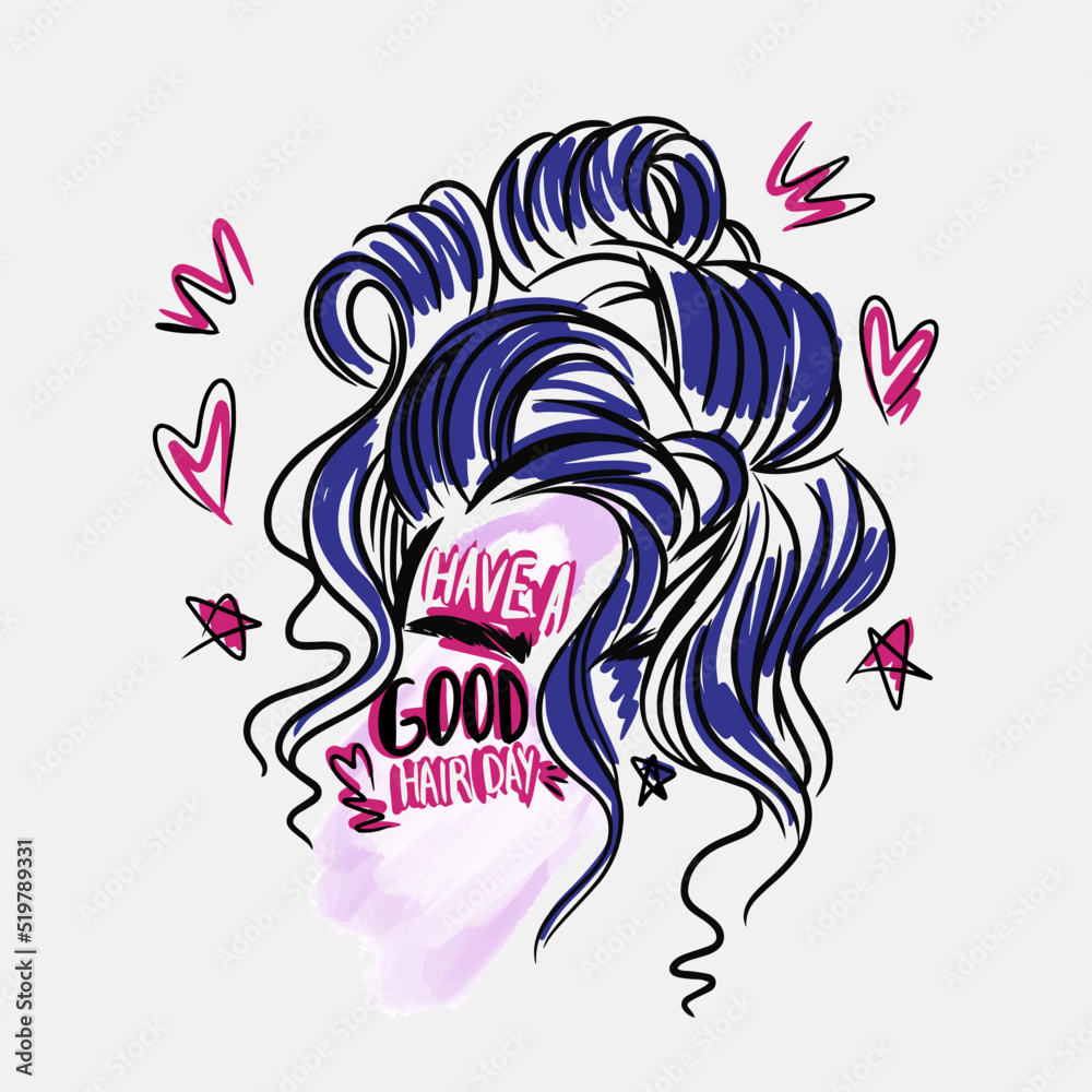 Have a good hair day, handwritten lettering, hairstyle curls, hairdresser