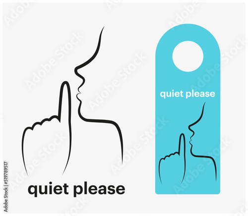 Symbol bitte nicht stören, bitte leise sein, pssst oder shhh Geste als Türanhänger 