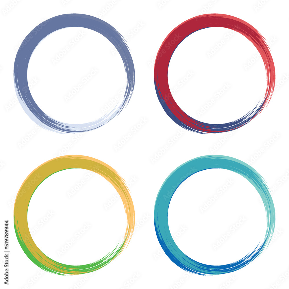 Set Colorful Paint Brush Stroke Circle Isolated On White Background. Summer Decoration. Vector Illustration Set Colorful Paint Brush Stroke Circle Isolated On White Background. Summer Decoration. Vector Illustration