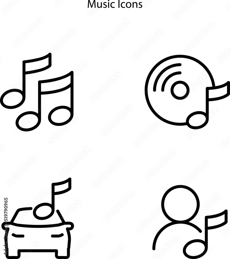 music note icon set isolated on white background with deferent style. music icon web. music icon vector illustration. music icon modern. music icon trendy.