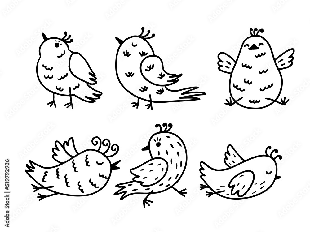 Birds collection. Set of cute hand drawn birds in doodle style. Black on white vector set. Birds collection. Set of cute hand drawn birds in doodle style. Black on white vector set.