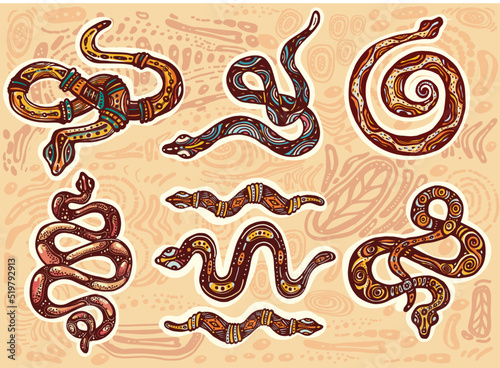 Set of Snakes in decorative tribal style